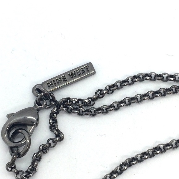 3/$30 NINE WEST GUNMETAL SILVER TONE WIRE WRAP YELLOW CRYSTAL PENDANT NECKLACE - Picture 9 of 12